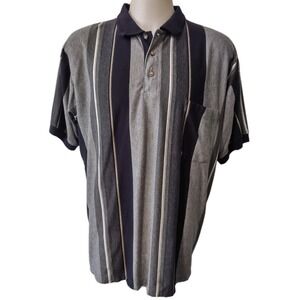 Whitefish Bay Polo Shirt Mens 3X Grey Navy Stripe Excellent Retro Norm Core Logo